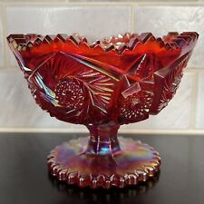 Vintage LE Smith Ruby Red Carnival Glass Iridescent Footed Pedestal Bowl picture
