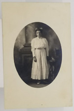 Real Photo Well Dressed Woman in Pretty White Dress Studio Postcard picture