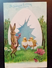 Vintage Embossed A Joyous Easter Postcard Bunny Chicks Egg Lute Music Germany picture