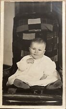 RPPC Funny Little Baby Sits on Chair Antique Real Photo Postcard c1920 picture