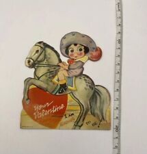 Mechanical Valentine Card Horse USA 1941 Vintage Holiday Cowgirl Western picture