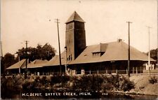 Real Photo Postcard M.C. Railroad Train Depot in Battle Creek, Michigan Central picture