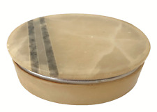VINTAGE GENUINE ALABASTER HANDCRAFTED OVAL TRINKET HINGED BOX Made in ITALY 5.5