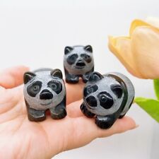 Set of 3  Natural Obsidian Panda Approximately 1.5 Inch Brand New picture