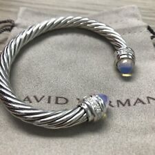 David Yurman Classic Sterling Silver 7mm Opal  & Diamonds Bracelet Sz M picture