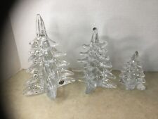 Vintage FM Konstglas Ronneby Sweden Crystal Art Glass Trees Clear Set of (3) picture