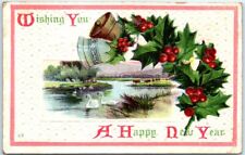 Postcard - Wishing You A Happy New Year - Lake Scene and Holiday Art Print picture