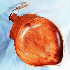 Hand-Crafted Acorn-Shaped Wood Dish Tray w/ Leather Hanger ~ Philippines ~  picture