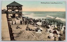 Bathing Scene Long Branch NJ New Jersey Vintage Lithograph Postcard c1913 picture