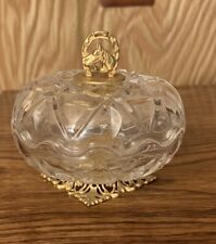 Killarney Lead Crystal Glass Mini Trinket Box W/ 24k Gold Horseshoe Top Vintage picture