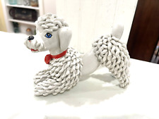 Vintage 1950's Italian White Spaghetti Poodle Dog Figurine Statue Red Bow picture