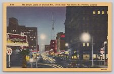 Vtg Post Card The Bright Lights Of Central Ave., Phoenix, Arizona G227 picture