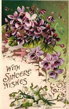 Vintage Postcard Best Sincere Wishes Violet Flower Bouquet Greetings Souvenir picture
