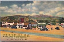 1937 Colorado Springs Linen Postcard RODEO COTTAGE COURT / Texaco Gas Station picture
