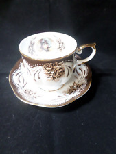 Avon Honor Society Porcelain Teacup and Saucer 1999 Gold Trim brown floral picture