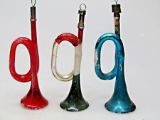 Lot 3 Vintage Blown Glass Trombone Music Instrument Christmas Ornaments Germany picture
