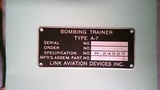 MILITARY VERY OLD IDENTIFICATION DATA PLATE BOMBING TRAINER LINK AVIATION DEVICE picture