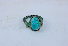Rare Ancient Egyptian Pharaonic Copper Ring With Turquoise Stone Scarab Amulet picture