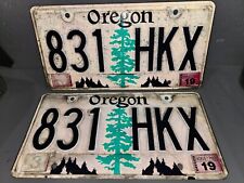 Old Original Pair Matching License Plate Set Oregon 831HKX Man Cave Garage Tree picture