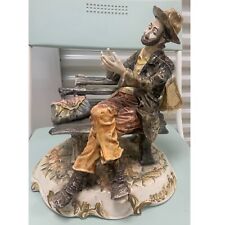 Vintage Capodimonte Tramp on a Bench Italian Figurine Signed 12.5