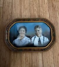 Vintage Couple Hand Tinted portrait Photograph Oval Convex Glass Frame picture