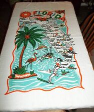 Vtg Florida The Sunshine State Beach Towel Map Wind Surfing Flamingo Palm Tree picture