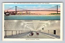 Detroit MI-Michigan, Ambassador Bridge, Antique Souvenir Vintage Postcard picture