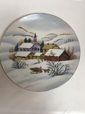 Nororest Fine China VTG Hand Painted Plate Winter Village Scene Naïf Style 10” picture