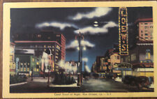 Canal Street at Night, New Orleans LA-Louisiana, Lowes Theater Postcard UNP picture