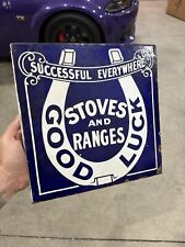 Early Porcelain Good Luck Stoves And Ranges Advertising Flange Sign picture