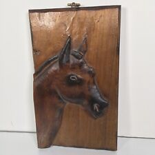 Vintage Carved Wood Horse Head Plaque Hand Made Folk Art 1976 9.25x5.5 Reclaimed picture