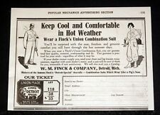 1919 OLD MAGAZINE PRINT AD, WEAR A FINCK'S UNION COMBINATION SUIT AND KEEP COOL picture