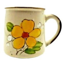 Vintage Norleans Yellow Floral Coffee Mug Cup Brown/Tan Speckled Boho Retro picture