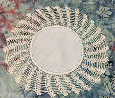 Vintage Hand Crocheted Round Doily, Off White, Swirl Design, Linen Center picture