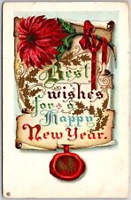 1913 Best Wishes For A Happy New Year Poinsettia Flower Posted Postcard picture