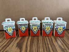 Vtg TBICO Czechoslovakia Hand Painted Kitchen Spice Canister Set Red W/ Flowers picture