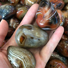 Reiki Large Silk Banded Lace Agate Carnelian Palm Stone Natural Crystal 70-100mm picture
