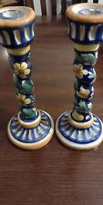  PAIR HAND PAINTED CERAMIC CANDLE HOLDERS MADE IN ITALY picture