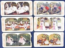 Lot Of 6 Antique Color Stereoview Cards, Children, Family Life, Pets picture