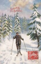 CPA Fantasy SINCERE WISHES Over Soft Snow Skier - Winter Sport Cross Ski picture