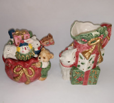 Vintage Fitz and Floyd Christmas Sugar Bowl & Creamer Set w /Spoon picture