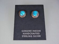 BRAND NEW OLD STOCK NAVAJO STERLING SILVER & MORENCI TURQUOISE EARRINGS #2 picture