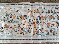 Vtg Chinese Cream Embroidered Silk Panel 100 Children Wall Hanging Table Runner picture
