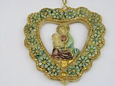 VTG Antique BEESWAX Madonna w Baby Jesus HEART German Christmas Ornament picture
