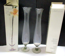 2 VTG Jardin Collection Floral Etched Glass Bud Vases picture