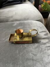 Vintage Brass Candlestick Holder With Matchbox Compartment picture