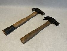 2 Vintage Bullseye Head Carpenter's Claw Hammers with Wood Handles - Estate Find picture