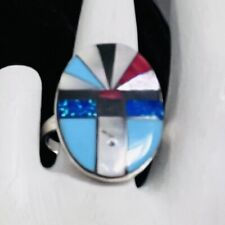 Navajo Sterling Opal And Turquoise Sunface  Ring #141 picture