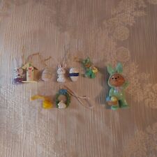 Vintage Group of Wooden Resin Miniature Easter Ornaments BONUS RABBIT BEAR picture