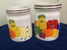Vintage NANCY LYNN for Daekor Happy Fruit Ceramic 2 Jar Set-70s Kitsch-No Tops picture